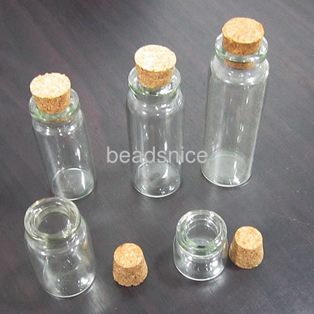Small bottles with corks, with cork, transparent,12x45x12mm,