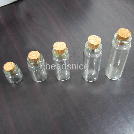 Small bottles with corks, with cork, transparent,12x45x12mm,