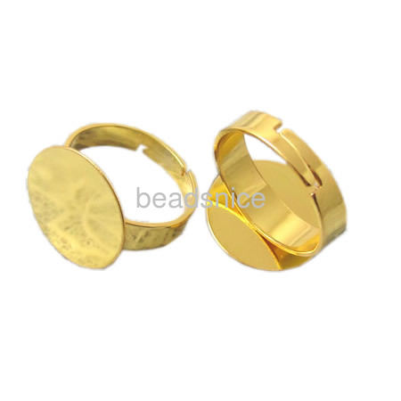 Ring blanks Vacuum real gold plating, More than 2 microns thick, with,glue pads, adjustable,size:6