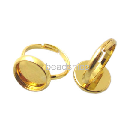 Ring blanks Vacuum real gold plating, More than 2 microns thickness, with glue pads, adjustable