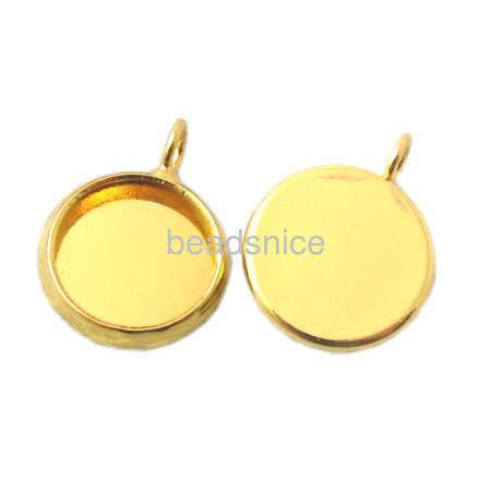 Pendant base Jewelry pendants brass Vacuum real gold plated more than 2 microns thick flat round