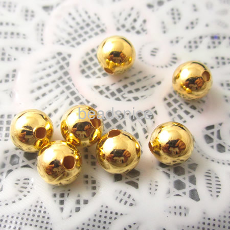 Jewelry smooth surface spacer beads, brass, round,nickel  free, lead free, 5mm, hole:2.8mm,