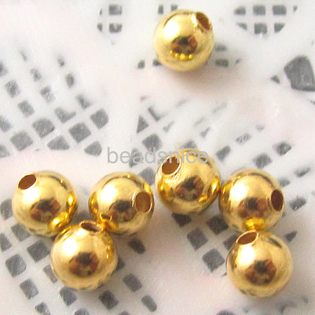 Jewelry smooth surface spacer beads, brass, round,nickel  free, lead free, 4mm, hole:1.5mm,