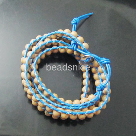 Wrap Bracelets Beautiful beads Bracelets Stainless steel Wrap Bracelet on Natural Leather,