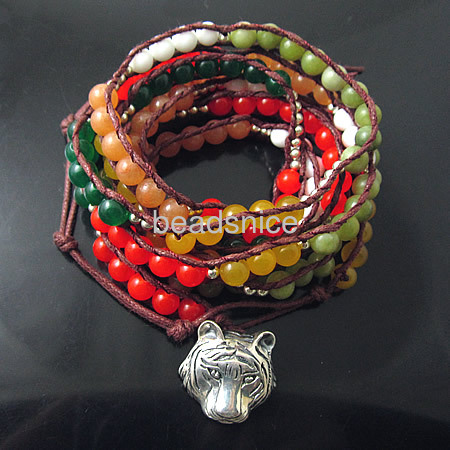 Wrap Bracelets Beautiful gemstone beads Bracelets 925 Sterling Silver Wrap Bracelet on Natural Leather,animal