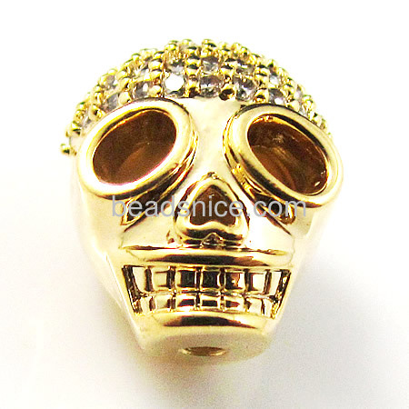Brass Skull rhinestone beads with 42 PCs CZ Pave Beads gold plated