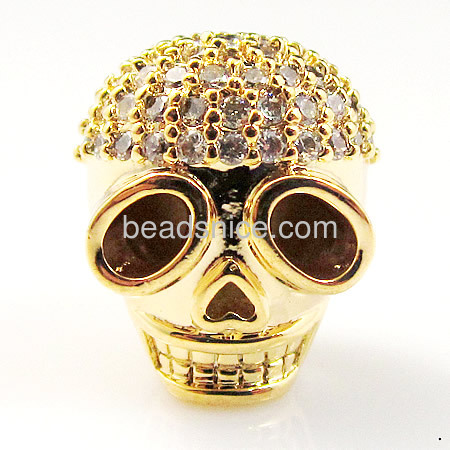 Brass Skull rhinestone beads with 42 PCs CZ Pave Beads gold plated