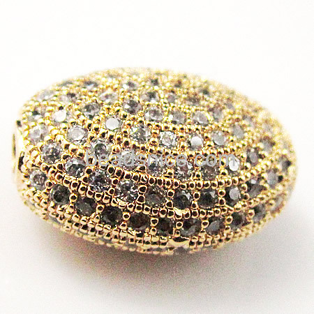 Brass CZ Paved rhinestone oval beads