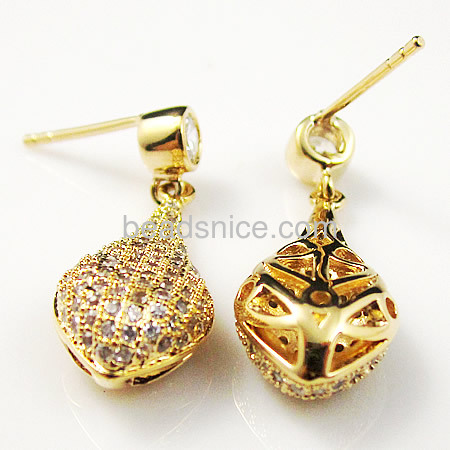 Brass CZ Paved rhinestone beads earring