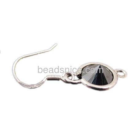 silver polish hook coil ear wire with black CZ