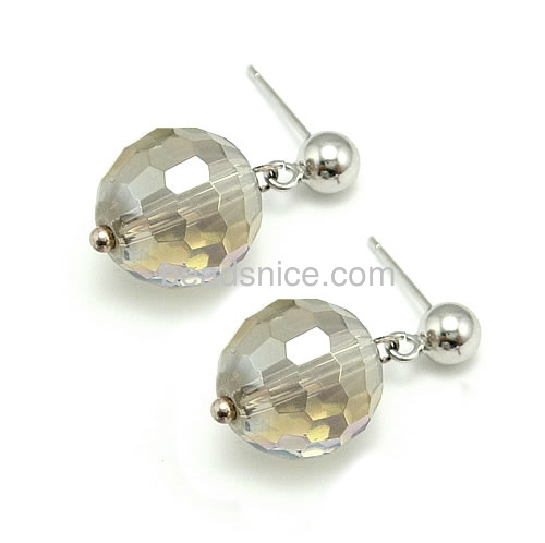 Silver earrings balls ear stud post component with closed ring