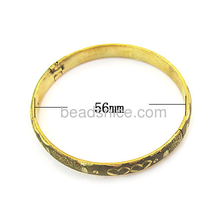 Vintage bangle bracelet charm simple design heart engraved wholesale jewelry findings brass gifts