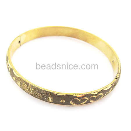 Vintage bangle bracelet charm simple design heart engraved wholesale jewelry findings brass gifts
