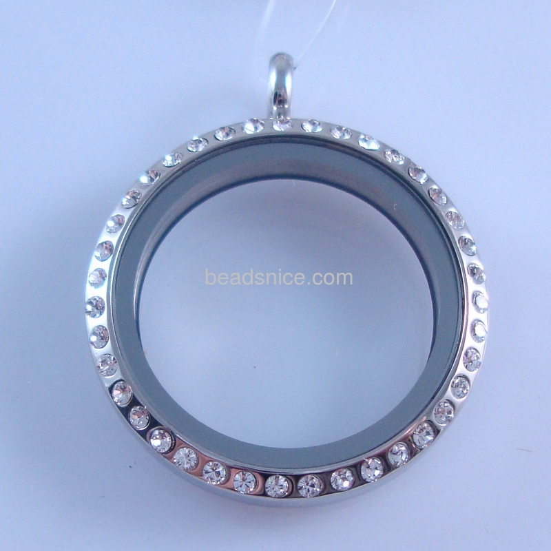 Floating Glass Lockets  Stainless Steel  Donut