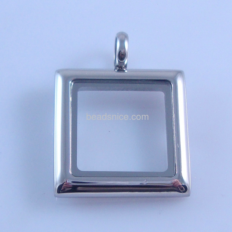 Floating Glass Lockets Stainless Steel   Square