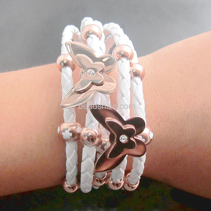 Stainless steel bracelet 5 wrap real Leather animal charm titanium stainless steel clasp bracelet