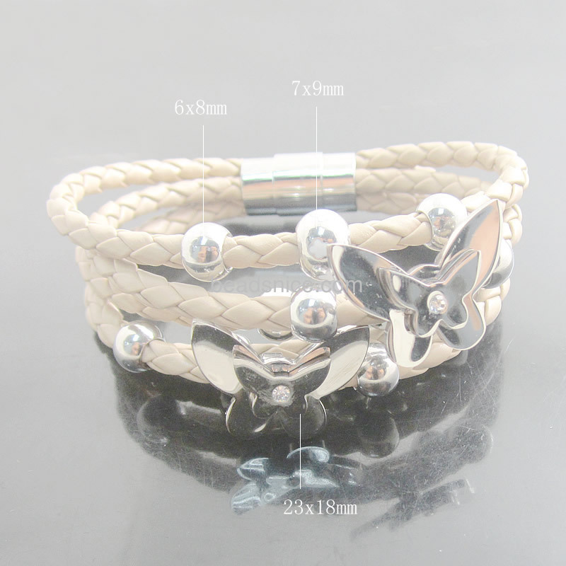 Stainless steel bracelets 5 wrap real Leather animal charm titanium stainless steel clasp bracelet