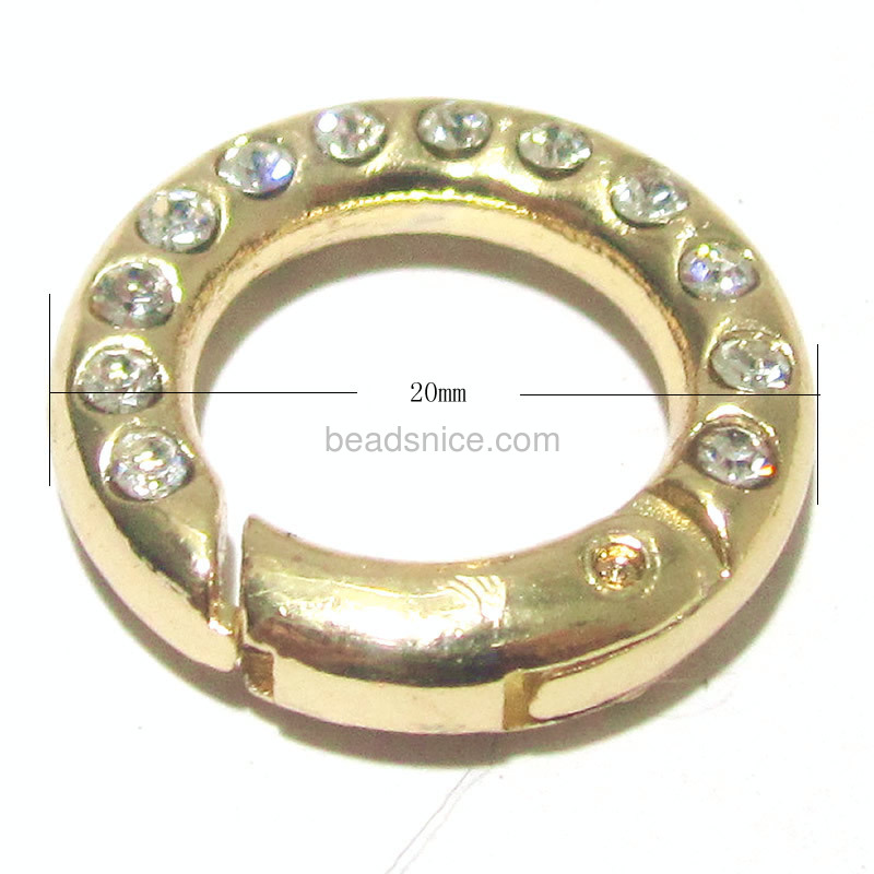 Spring leaver ring clasp with rhinestone  jewelry findings and components  round doughnut shaped