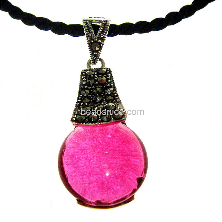 Marcasite stone pendant with imitation ruby thailand sterling silver
