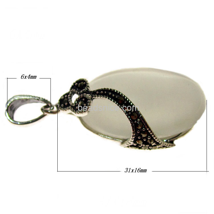 Thailand marcasite silver pendant stone with cats eye flat oval