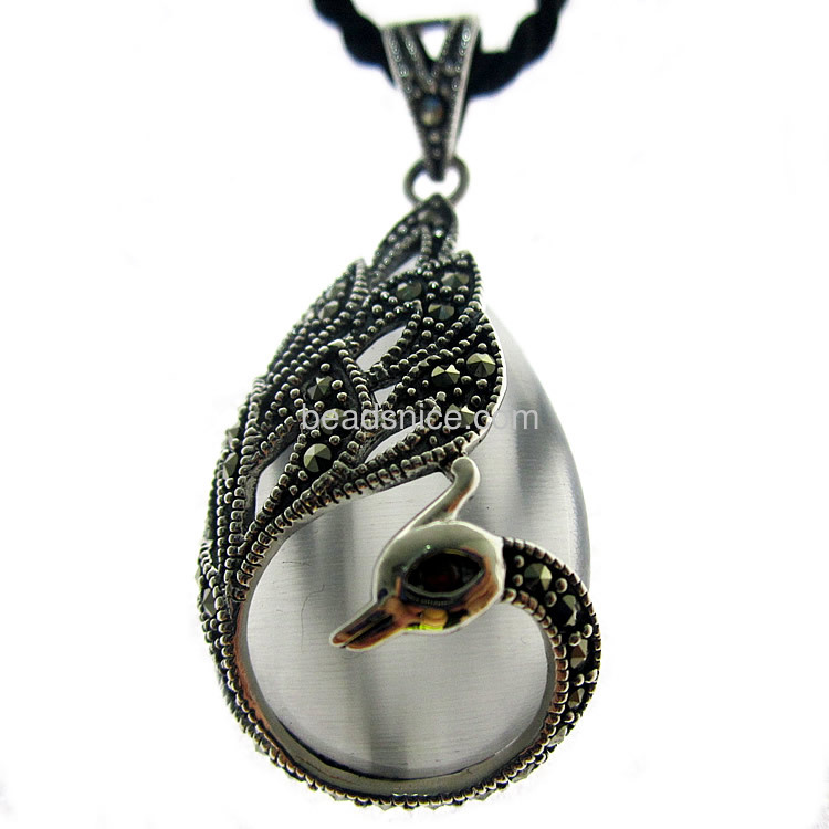 Marcasite sterling silver pendant with cats eye teardrop shape