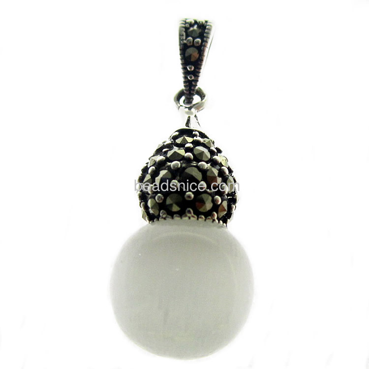 Thailand marcasite 925 silver pendant  with cats eye stone pendant Calabash shape