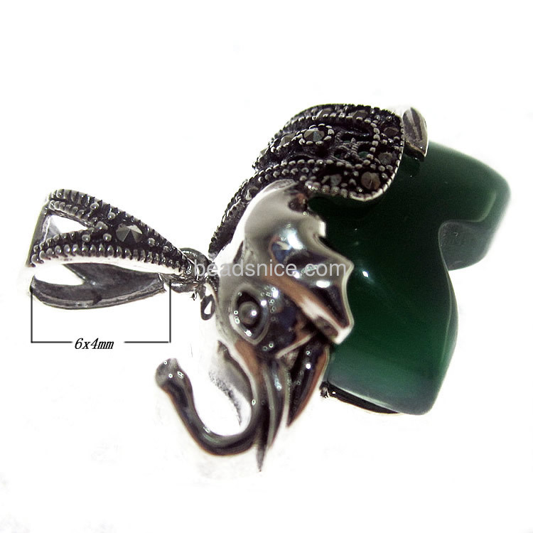 Thailand sterling silver marcasite elephant pendant with green agate
