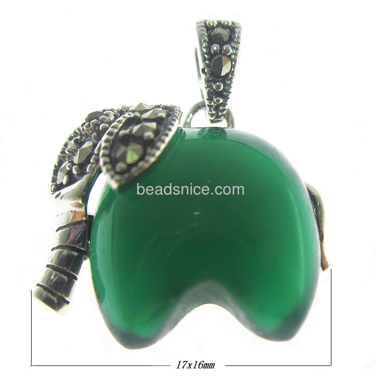 925 silver pendant  vintage marcasite sterling silver with green agate Animal
