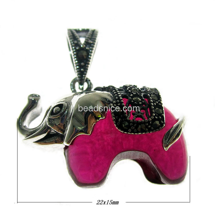 Wholesale sterling silver marcasite pendants with imitation ruby  elephant
