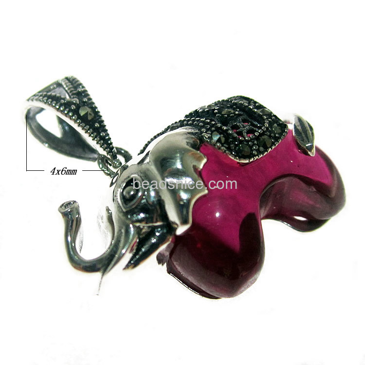 Wholesale sterling silver marcasite pendants with imitation ruby  elephant