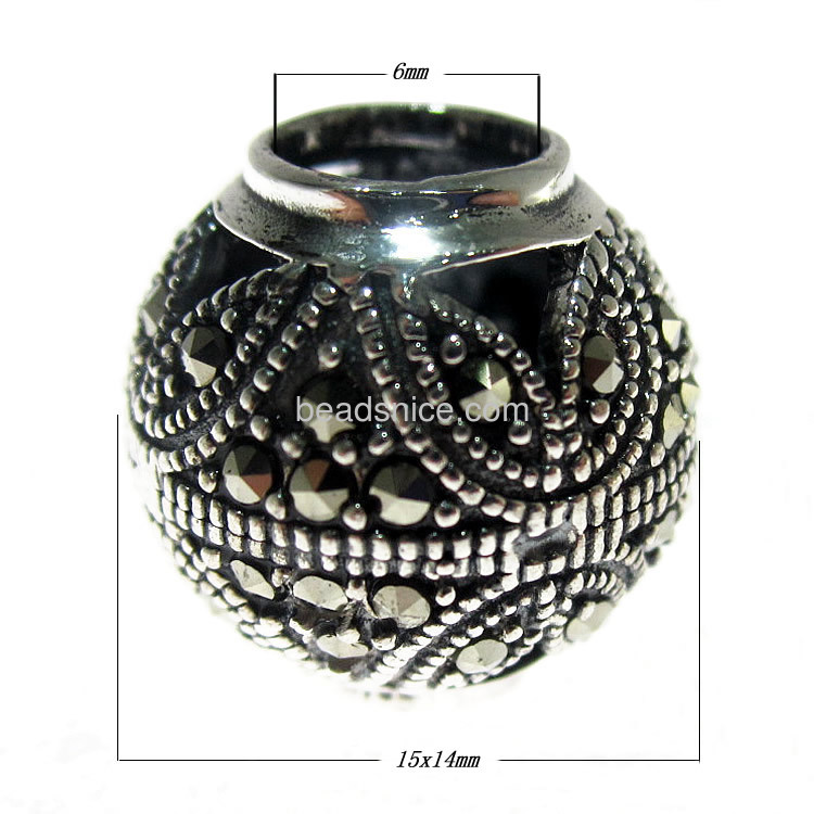 Sterling silver marcasite stone antique flower beads wholesale fine jewelry findings