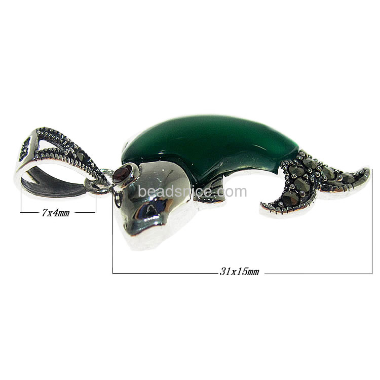 Marcasite sterling silver pendants stone with green agate fish