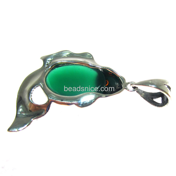 Thailand  Silver necklace pendants with green agate carp