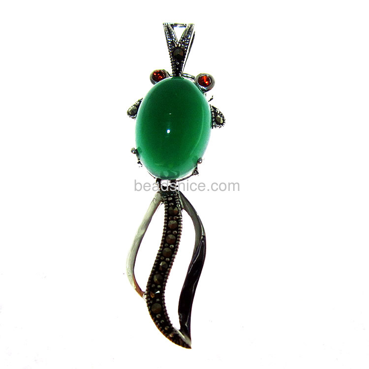 925 thailand silver jewelry pendant with agate green goldfish for necklaces diy