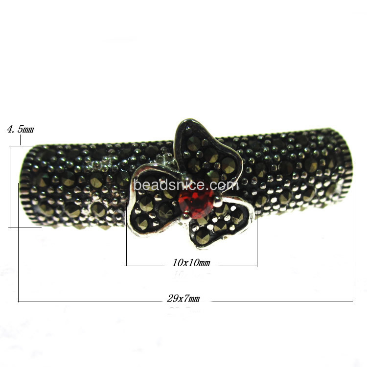 Antique sterling silver marcasite stone flower tube spacer bead bali silver jewelry