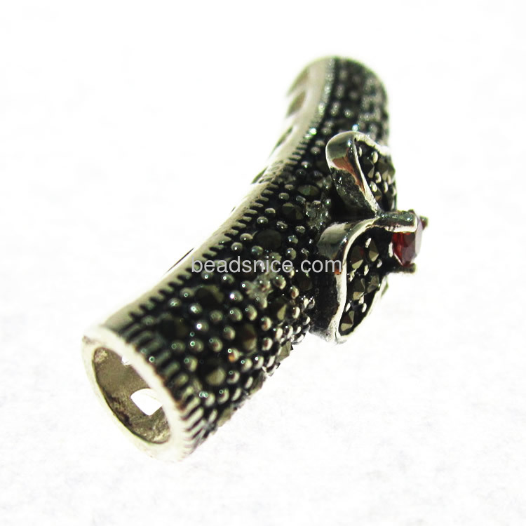 Antique sterling silver marcasite stone flower tube spacer bead bali silver jewelry