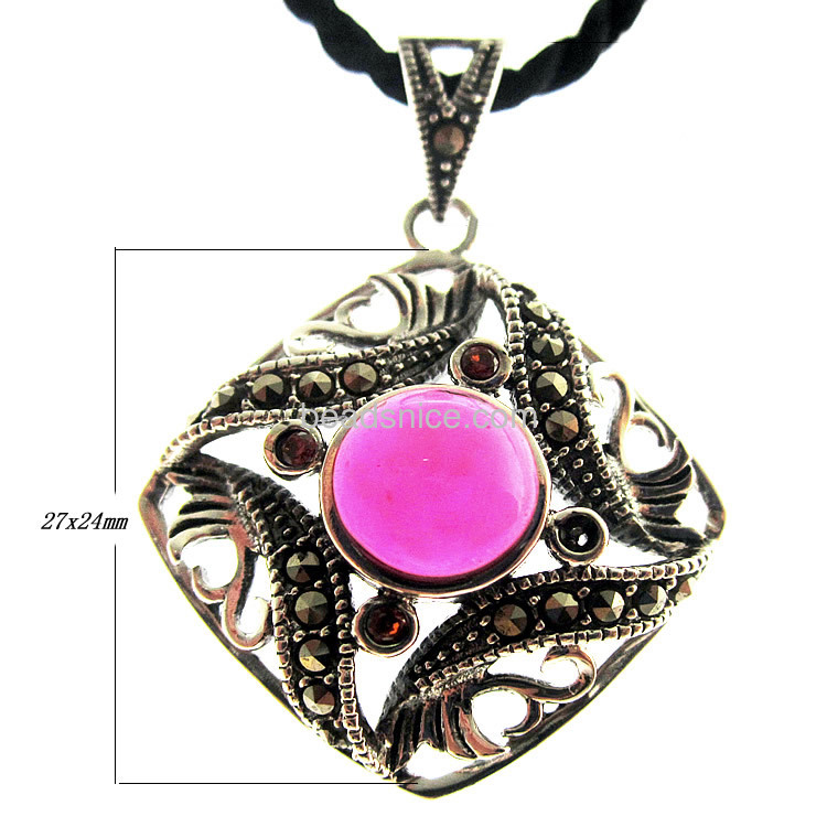 Thailand sterling silver marcasite pendant stone with imitation ruby bali silver
