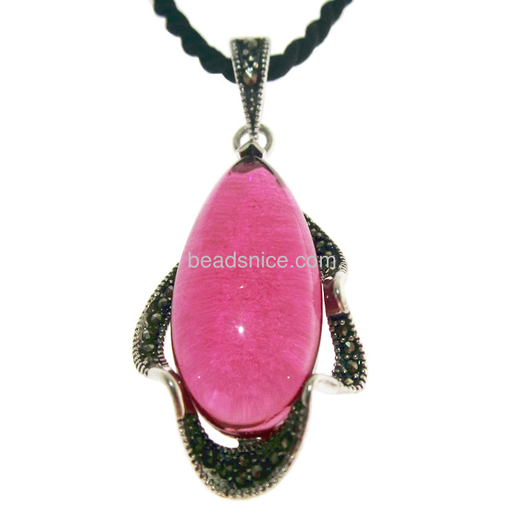 Pendant with Imitation ruby marcasite necklace thailand sterling silver teardrop