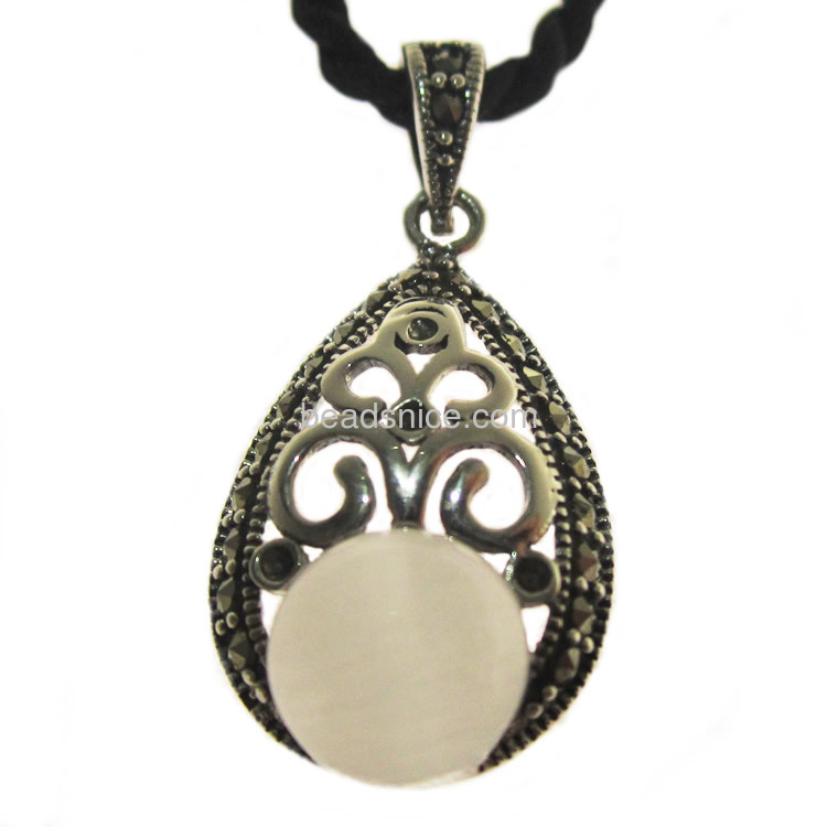 Marcasite  pendant stone with cats eye thailand sterling silver teardrop