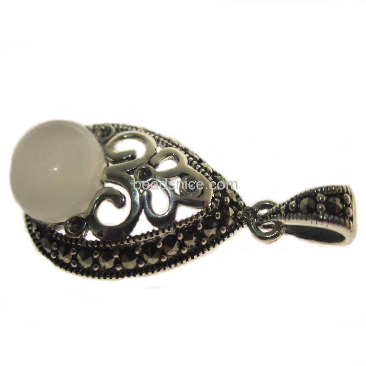 Marcasite  pendant stone with cats eye thailand sterling silver teardrop