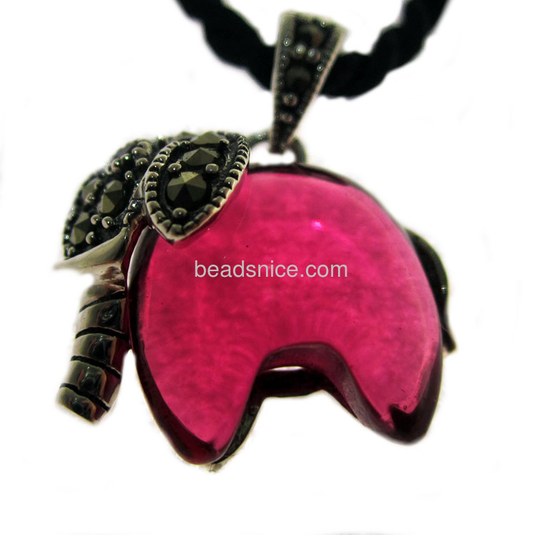 Thailand marcasite sterling silver with imitation ruby pendant stone bali silver elephant shape