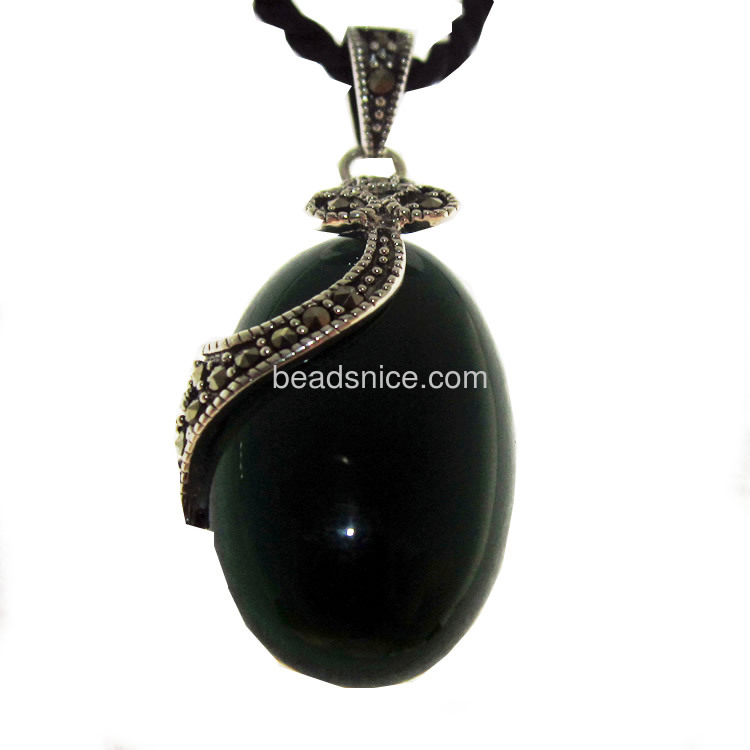 Marcasite pendant sterling silver jewelry thailand with black agate oval shape