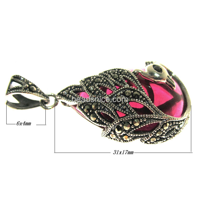 Marcasite pendant Thailand Sterling Silver jewelry with imitation ruby