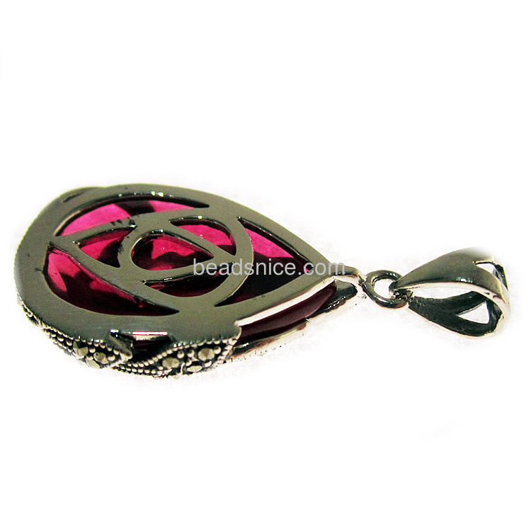 Marcasite pendant Thailand Sterling Silver jewelry with imitation ruby