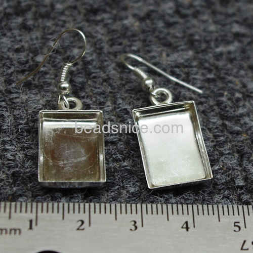 Earring Rectangle pendant trays , brass,Lever Back Earring with cabochon setting,