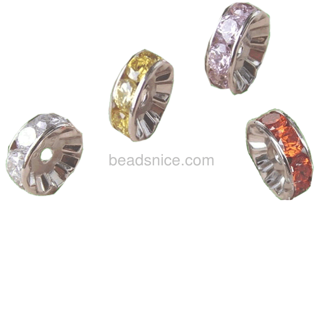 925 sterling silver clear rhinestone rondelle spacer beads