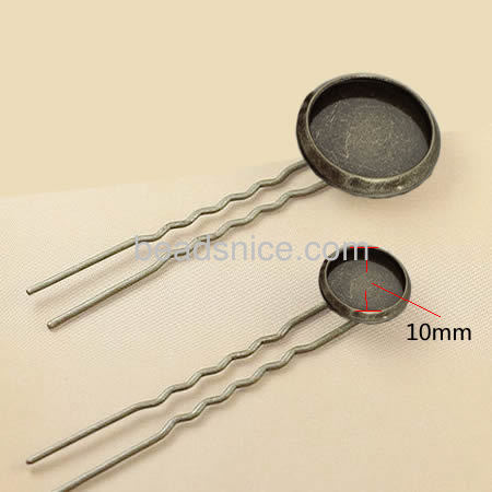 Brass hairpins, hair clip, round,pase diameter 10mm,