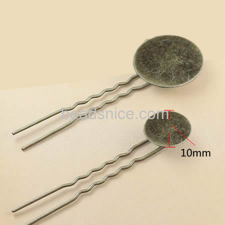 Brass hairpins, hair clip, round,pase diameter 10mm,