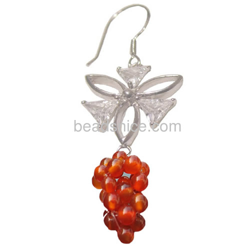 Sterling Silver French Wires Earrings with Natural Agate Grapes