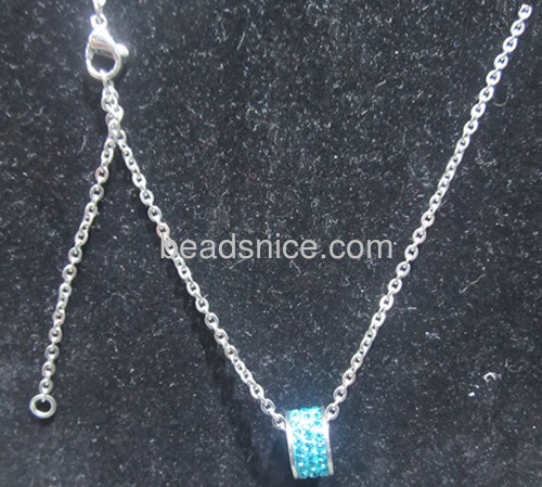 Stainless steel necklace with CZ crystal beads pendant  handmade jewelry